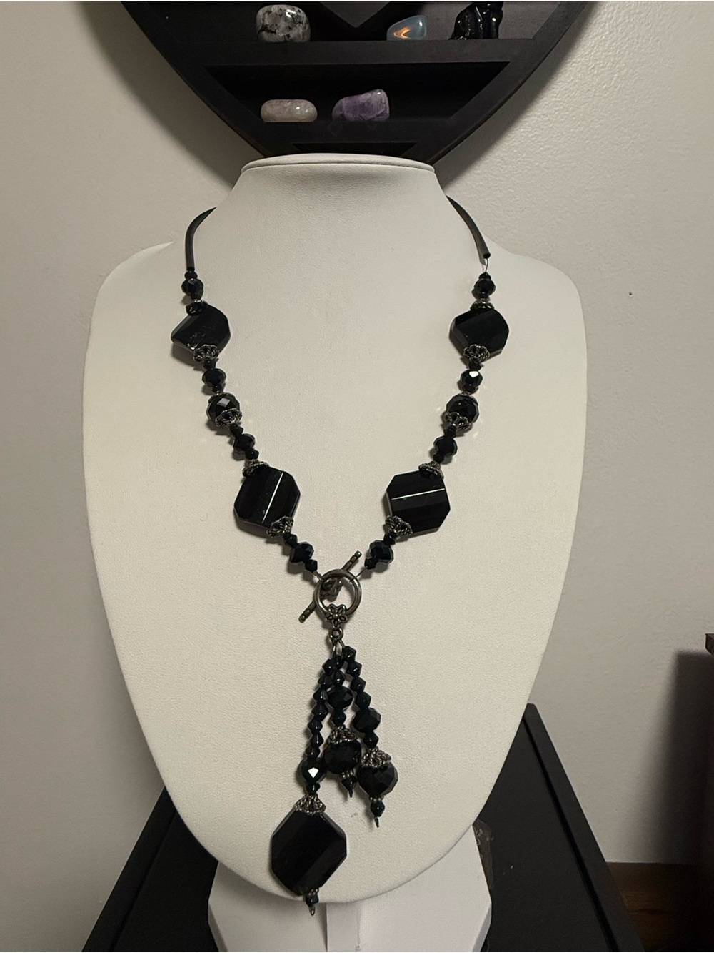 Black Beaded Toggle Pendant Necklace